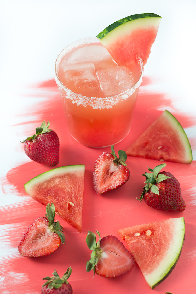 Strawberry Watermelon Margarita recipe // Craftandcocktail.co Glossary of Color Margaritas for@sugarandcloth