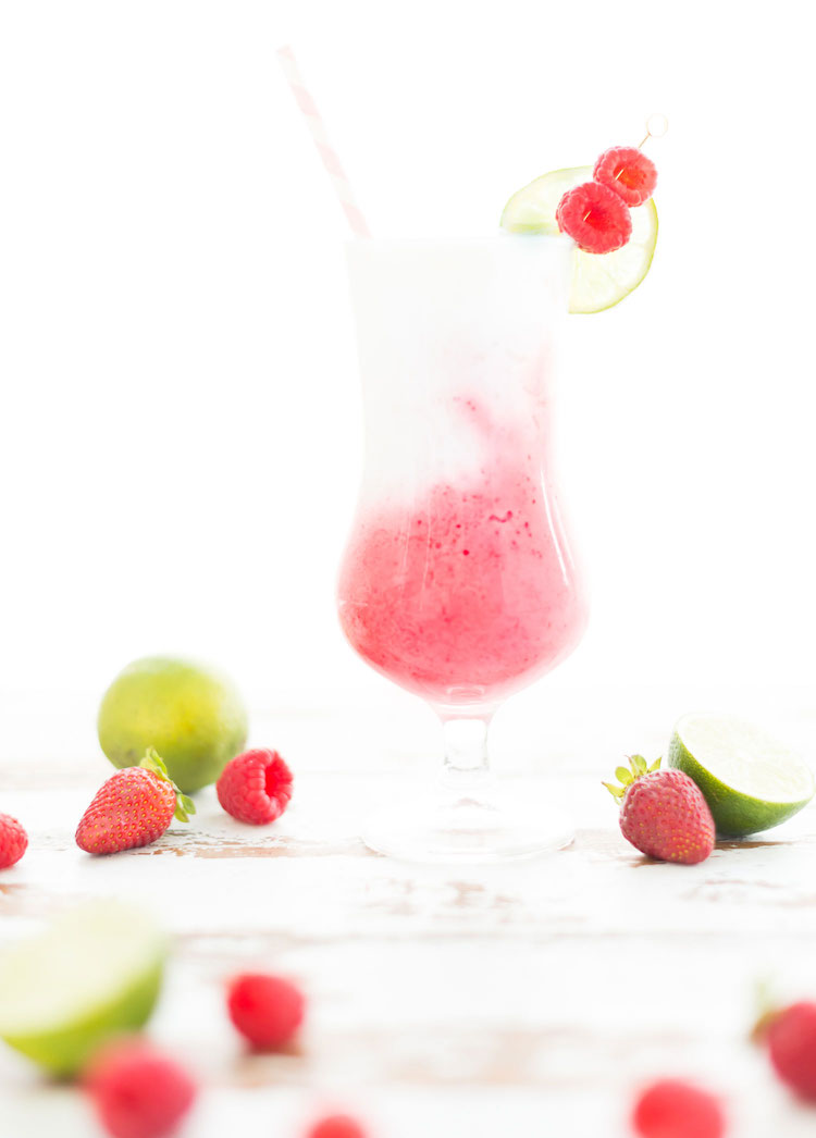 Coconut Strawberry Raspberry Frozen Daiquiri // craftandcocktails.co