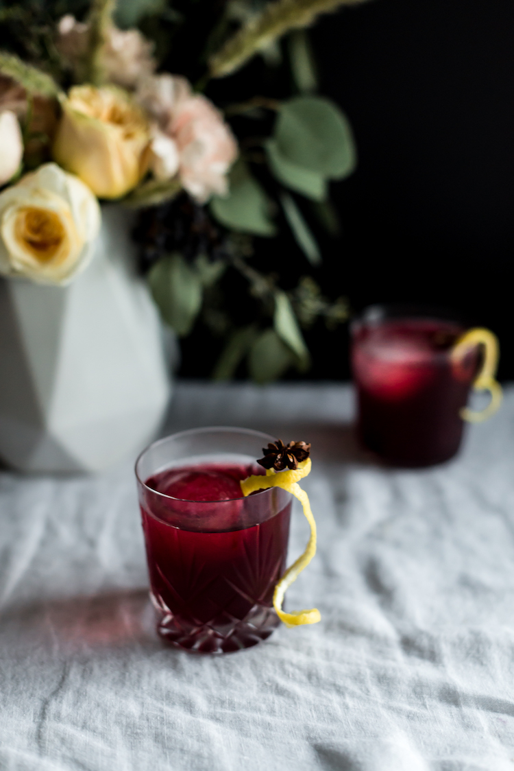 Bitter Sweet Thanksgiving cocktail with Amaro, pomegrante and apple // craftandcocktails.co