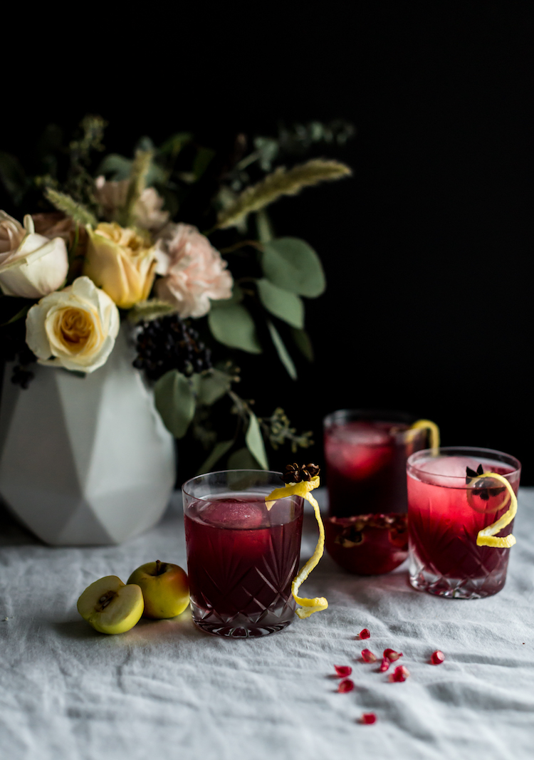 Bitter Sweet Thanksgiving cocktail with Amaro, pomegrante and apple // craftandcocktails.co