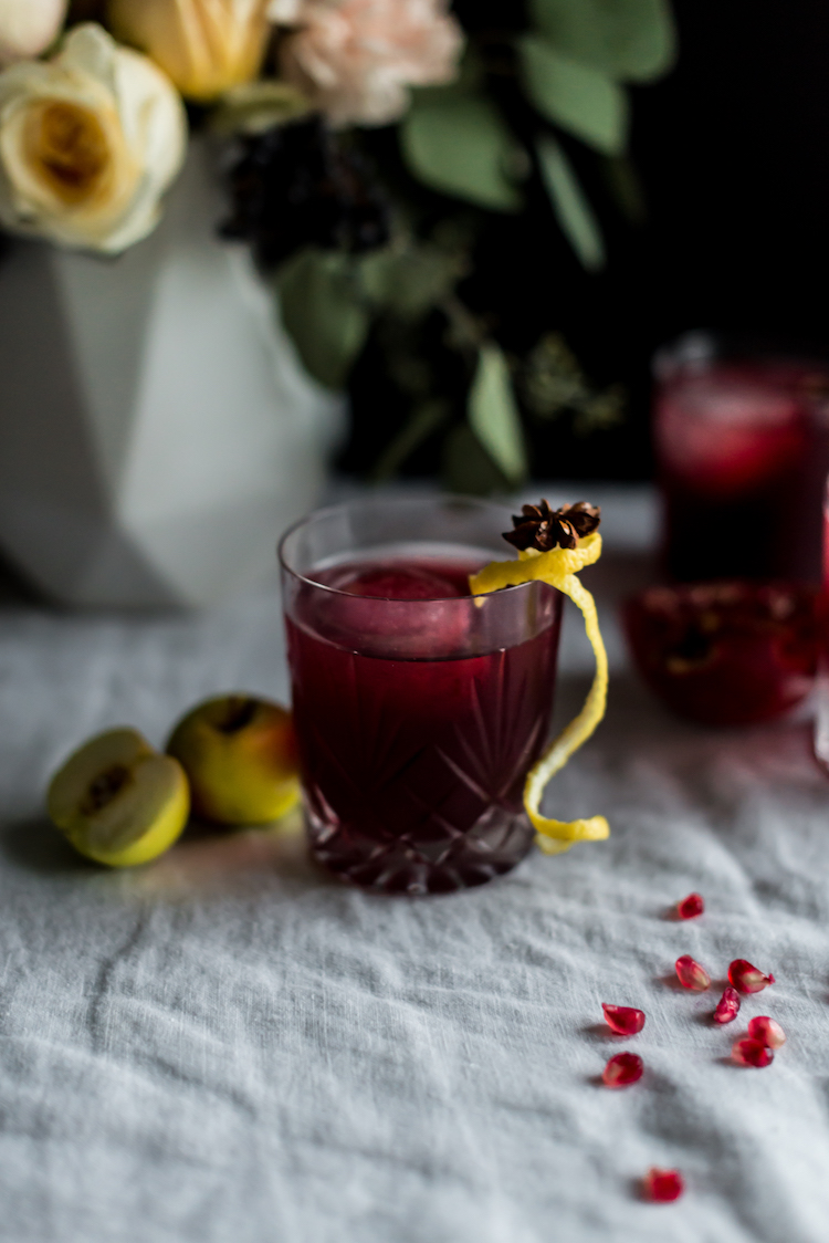 Bitter Sweet Thanksgiving cocktail with Amaro, pomegrante and apple // craftandcocktails.co