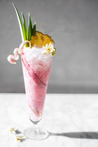Rue and Pine, pineapple rhubarb coconut rum cocktail | recipe on Craft & Cocktails