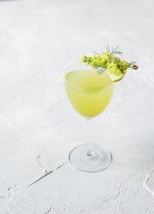 Scandinavian Picnic, an Aquavit, celery, apple, cardamom savory cocktail on Craftandcocktails,co
