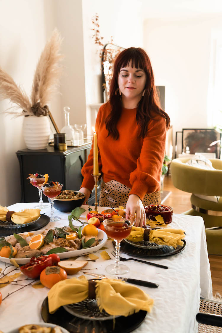 Setting a jewel toned nature inspired Thanksgiving table for an intimate  holiday at home.