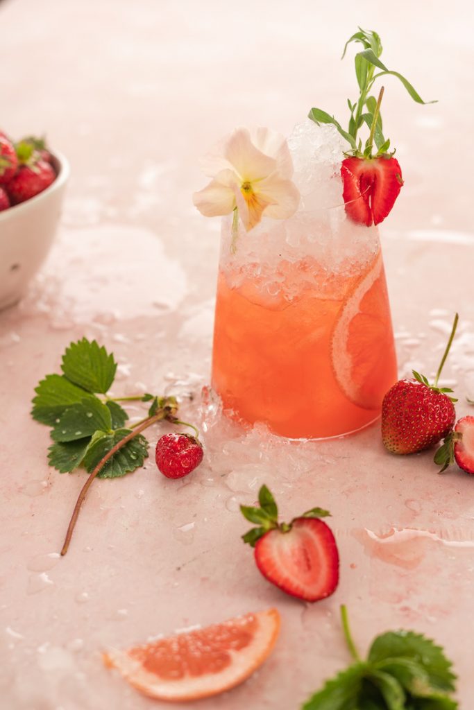 Strawberry Tarragon Smash with strawberries , apple cider vinegar and herbs