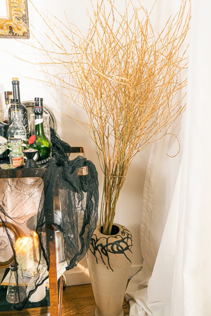 How to style a spooky chic Halloween Bar Cart for entertaining and happy hour